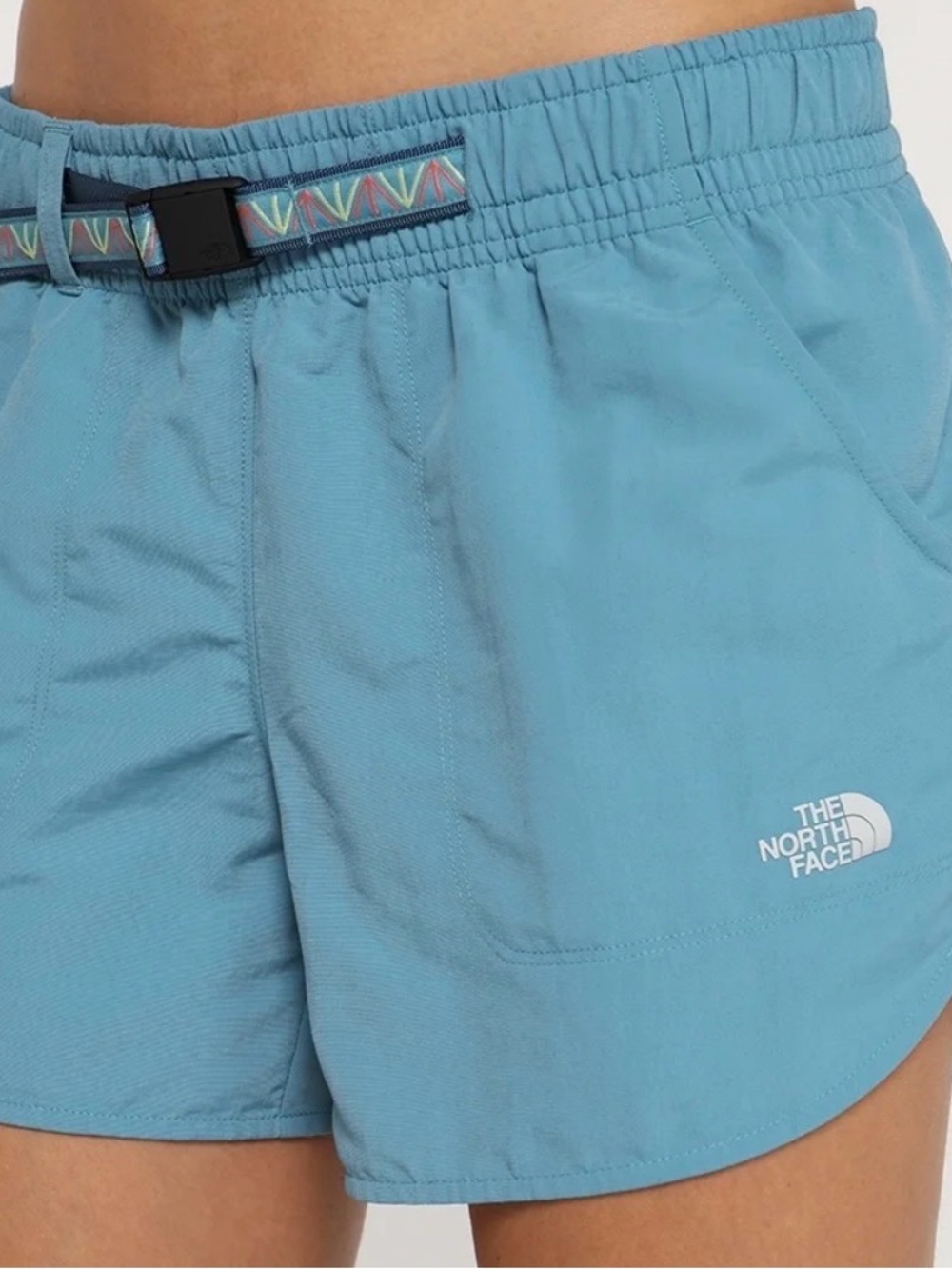 The North Face Women's Teal Athletic Shorts with Patterned Belt